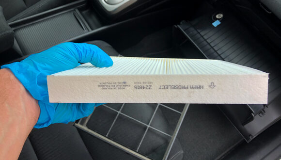 The cabin filter has and arrow to indicate the direction of air flow through the filter